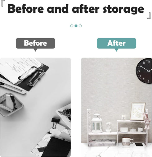MASAKA B&W Desktop Organizers with Shelves, Adjustable WPC Display Shelf for Office Desk, Makeup Shelf, White