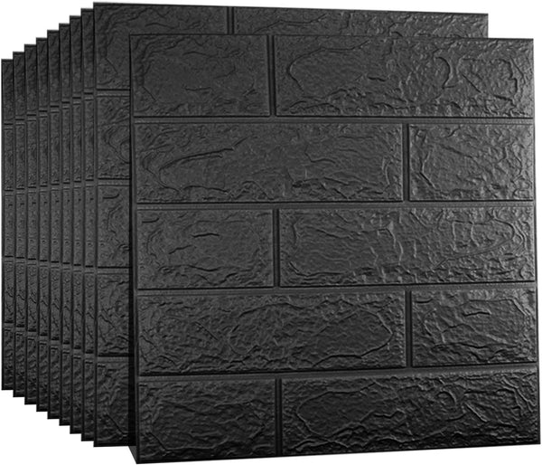 10 PCS Black 3D Wall Panels - 14.5 sq.feet Coverage, Self-Adhesive Waterproof Brick PE Foam Panels for Interior Wall
