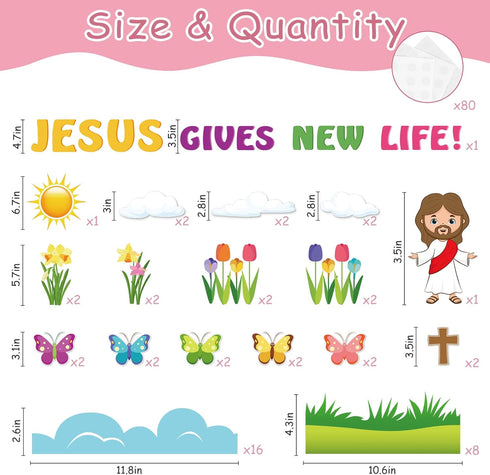 Whaline 70Pcs Easter Bulletin Board Decoration, Religious Jesus Gives New Life, Spring Decor