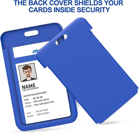 JINEASY 2 Pack Royal Blue Hard Plastic Vertical ID Badge Holder for Lanyard