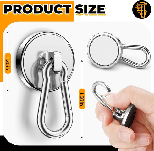 VNDUEEY Strong Magnetic Hooks, 100Lbs 10 Pack Neodymium Grade-52 Magnet Hooks Heavy Duty, Magnets with Swivel Carabiner Hook for Hanging, Cruise, Garage, Refrigerator, Kitchen, Office, Home by VNDUEEY