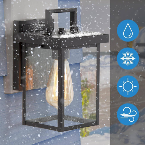 Black Outdoor Wall Lights, Farmhouse Exterior Wall Sconces Light Fixture with Seeded Glass, Modern Square Waterproof