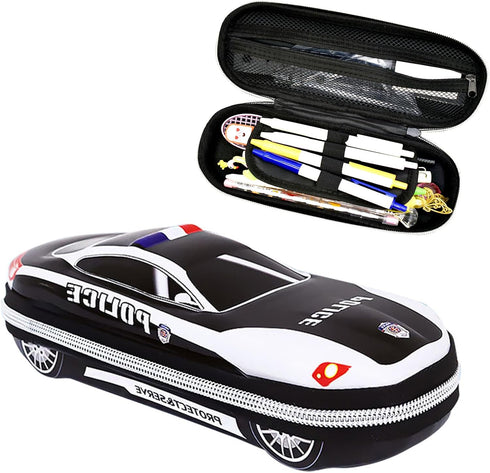 Large Capacity Police Car Pencil Case - Cool Pencil Box, Car Pencil Bag, Stationery Storage Box, Black Waterproof and