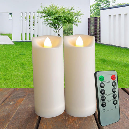 2"x5" Outdoor LED Battery Operated Candles, Timer/Remote Plastic Flickering Waterproof Flameless Candles for Decoration