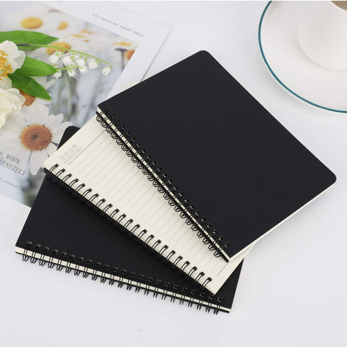 EUSOAR Spiral Lined Notebook, A5 3packs, 5.5"X8.3", 120 Pages Hardcover Lined Travel Journal (Black)