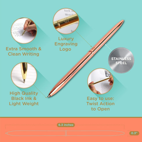 Oriday Ballpoint Pen Set of 4 - Sleek Slim Planner Pens in Black Ink, Metal Ball Point, Gift Box for Women, Wedding,
