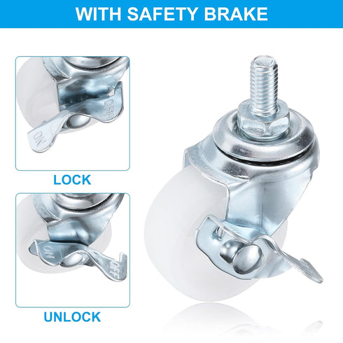 1.5 Inch 4 Pack 110Lbs PATIKIL Threaded Stem Casters Wheels with Brake, Locking Swivel Wheels Wire Shelf Caster Wheels
