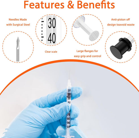 Geeddah 100PACK 1ML 30G 5/16" 8mm (1CC 30G 5/16"-100PACK) Syringe with Needle, Individually Wrapped Lab Supplies