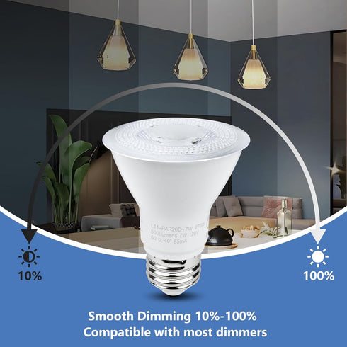 YGS-Tech 10 Pack PAR20 LED Light Bulbs, 7W Dimmable Flood Bulbs, 50W Equivalent, 3000K Warm White, E26 Base