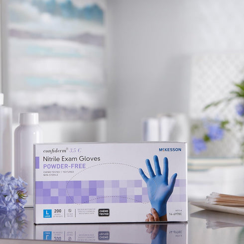McKesson Confiderm 3.5C Nitrile Exam Gloves - Non-Sterile, Powder-Free, Blue, Large, 200 Count