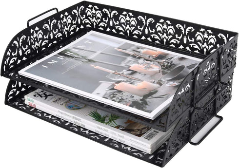 EasyPAG Stackable Letter Tray Organizer - 2 Tiers, A4 Paper Sorter, Mesh File Paper Tray, Black