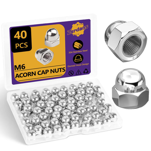 ZerDans M6-1.0mm Acorn Cap Nuts, 40Pcs Metric Hex Acorn Nuts Stainless Steel 18-8