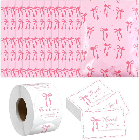 Maasechs 200 Pack 10x13 Pink Bow Poly Mailers Set Waterproof Self Adhesive Cute