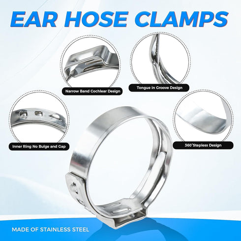 180 Pcs 304 Stainless Steel Single Ear Hose Clamps Assortment Kit with Pincer, 5.3-33.1mm for Automotive and Plumbing