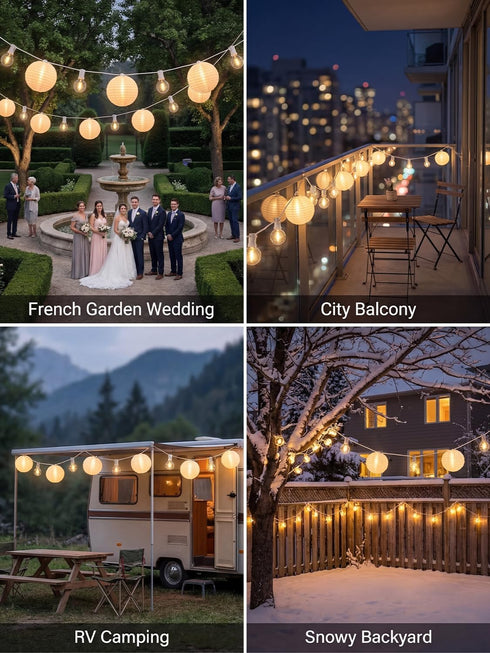 25FT Lights,10 G40 Bulbs, White Lantern String Nylon Hanging Lantern Decor with LED Waterproof Connectable Wedding