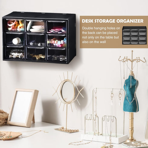 Rtteri 9 Pieces Mini Drawer Organizer, Plastic Desktop Storage Box with 9 Clear Drawers for Office