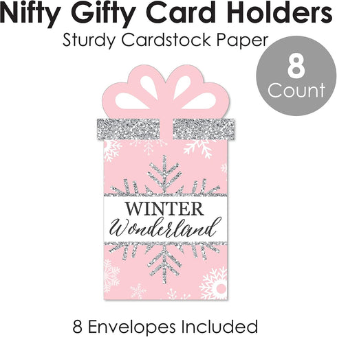 Set 8 Big Dot of Happiness Pink Winter Wonderland - Holiday Snowflake Birthday Party and Baby Shower Money and Gift