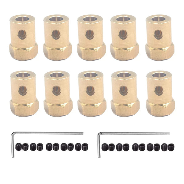 10Pcs 4mm Brass Hex Shaft Coupling, Flexible Coupler Joint for DC Motor Shaft, Robot, Model Car Tires Shaft