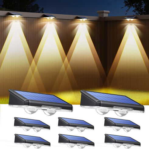 TECKNET Solar Fence Lights Outdoor 8 Pack, 3 Modes 3500K/4500K/6500K, IP66 Waterproof