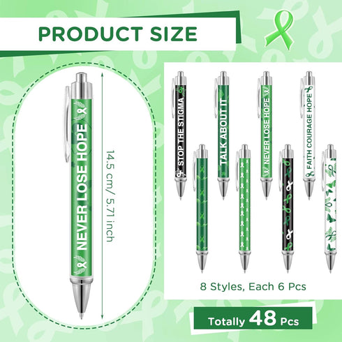 Yeaqee 48 Pcs Mental Health Awareness Pens Motivational Retractable Pen Therapist Mental Health Courage Faith Ballpoint Pen 1.0 mm Black Ink for Office Charity Mental Health Accessories Favors Items