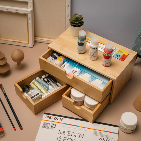 MEEDEN Bamboo Desk Organizer with Drawers - Desktop Storage Drawer Container for Office Home Toiletries Supplies