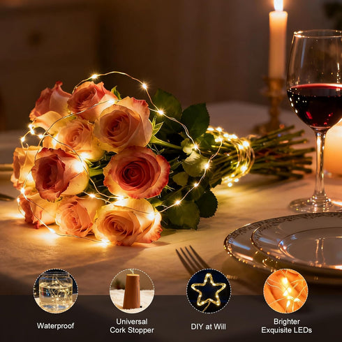 Generic Cork-10 Pack 78.74 Inches 20 Wine Bottle Lights with LED Battery Drive Waterproof Silver Wire Mini Bottle Lamp