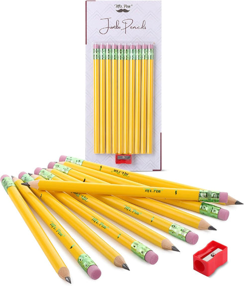 Mr. Pen Jumbo Pencils for Preschoolers, 10 Big Pencils and 1 Sharpener, Fat Pencils for Kindergarten Supplies