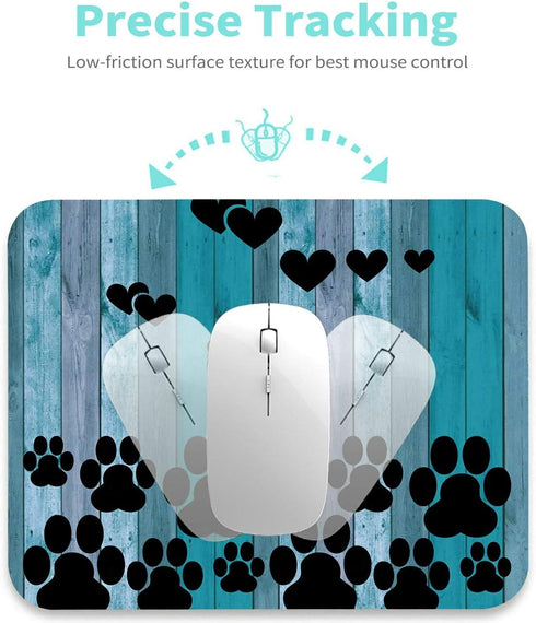 Rossy Mouse Pad, Dog Paw Prints on Wood Pattern Design, Customized Gaming Mousepad with Non-Slip Rubber Base