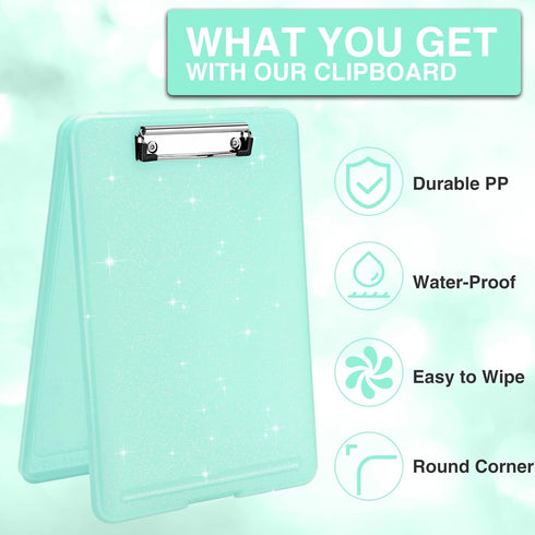 Sooez Glitter Clipboard with Storage - Cute 8.5x11 Clip Boards, Sparkle Plastic Clipboard Folder for Women, Office