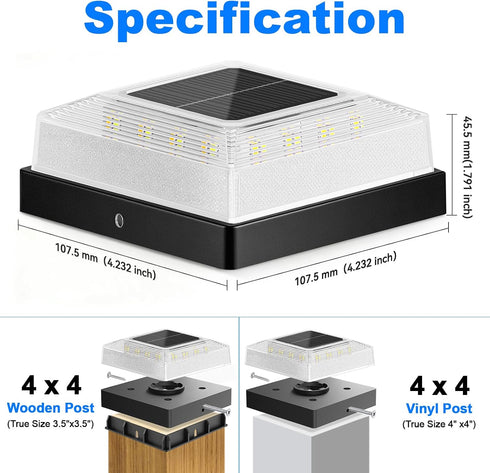 4x4 6-Pack, 3 4x4 3.5x3.5 Brightever Solar Post Cap Light Fence Post Solar Lights with Lighting Modes, Fits Vinyl/Wood