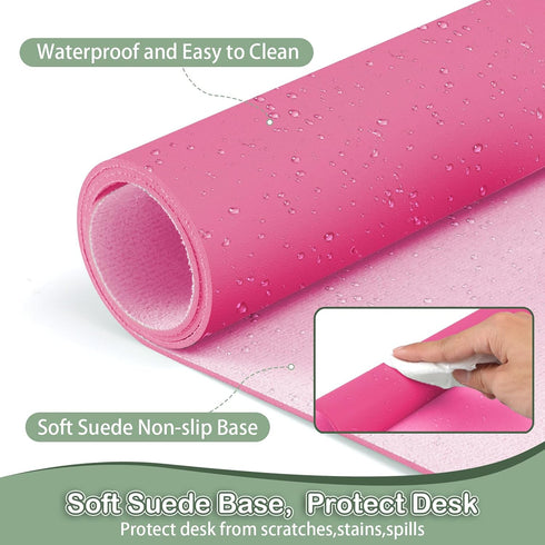Boutilon Pink,30"x14") Leather Desk Pad Protector,Non-Slip Mouse Pad,Laptop Desk Pad,Office Mouse Mat,Waterproof