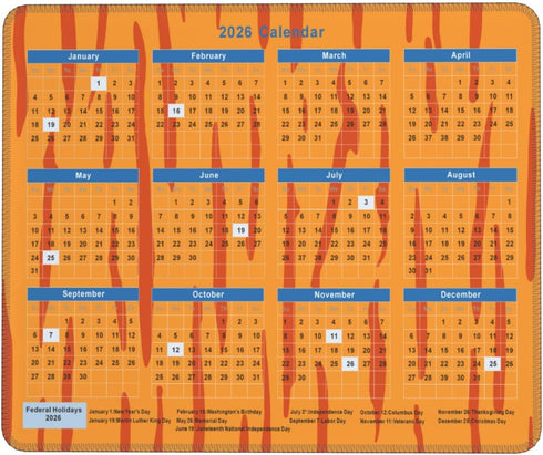 CERXMPT 2026 Calendar Mouse Pad Tiger Texture, Calendar with Holidays Mouse Pads, Non-Slip