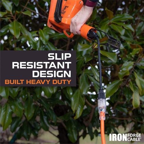 Iron Forge Cable 6 ft Lighted Outdoor Extension Cord - 14 Gauge 15 Amp Heavy Duty Power Cords - Orange