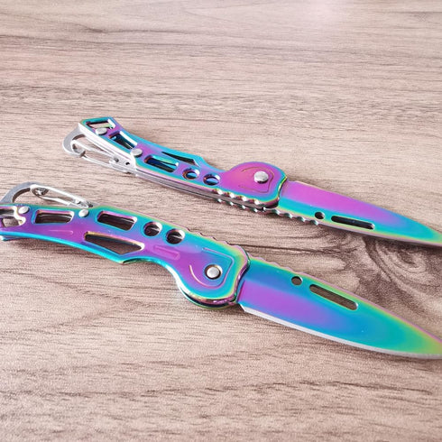 2 Pack Pocket Knife, Multicolored Titanium with Key Ring for Everyday Carry