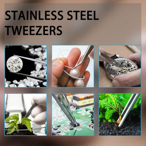 4Pcs 5 Inch Stainless Steel Tweezers, Precision Serrated Straight Tips for Cooking, Repairing, Medical
