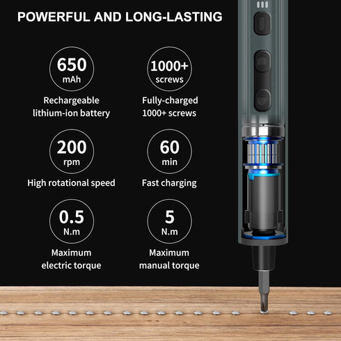 155 1 Set, 140 S2 STREBITO in Electric Screwdriver Small Electric Screwdriver Cordless with Magnetic Bits, Electronic