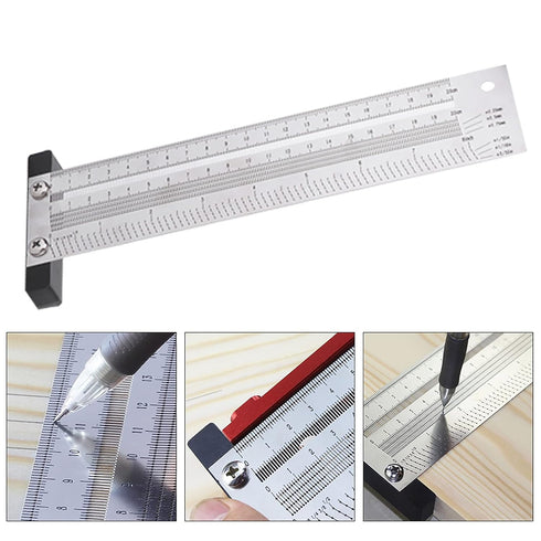T Type Marking Ruler Hole Ruler for Woodworking, 8 Inch Carpenter Line Gauge Measuring Tool