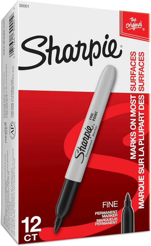 Set 12 Count, Pack 24 Sharpie Permanent Markers Quick Drying And Fade Resistant Fine Point Marker For Wood Plastic