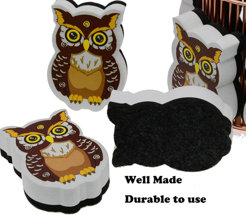 Magnetic Dry Erase Erasers - Whiteboard Eraser Pack of 8 Cute Owl Erasers with Felt for Professor Teachers Designer