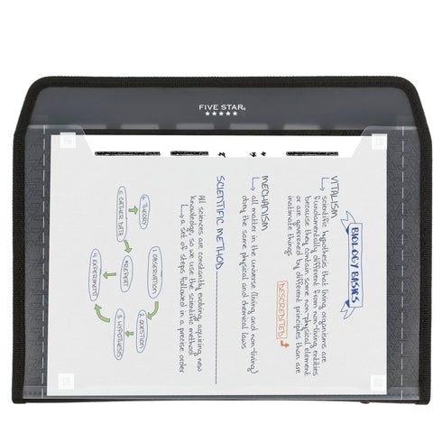 Five Star Expanding File Organizer + Study App, 7-Pocket Accordion, Zipper Closure, Black