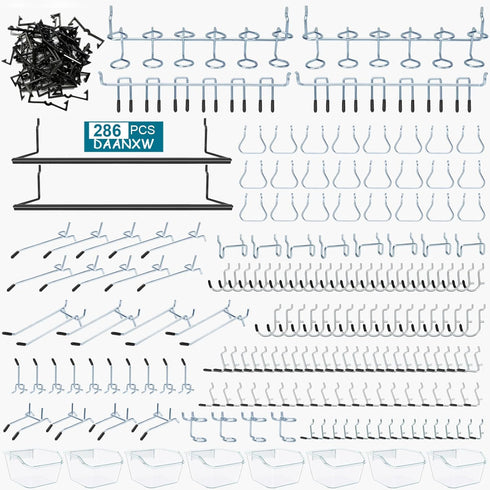 286PCS Pegboard Accessories Organizer Kit, Includes Pegboard Box for Various Tools, 1/8 and 1/4 inch Hooks Assortment