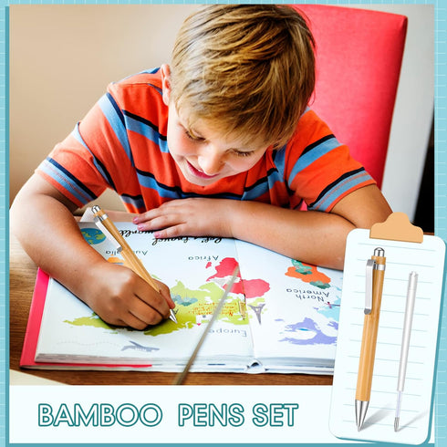 Fainne Bamboo Pens Bulk, Natural Engraving Retractable Bamboo Pen with Extra Black Ink Refills (30 Pcs)