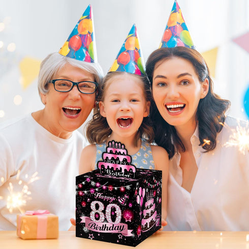 Toerifer 80th 80 Set-Included 35 Money Box for Cash Birthday Gift, Years Old Surprise Box Gift Box for Money Pull
