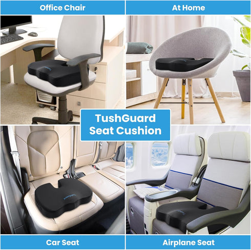 TushGuard Seat Cushion for Office Chair Memory Foam Non-Slip Cushion Back, Relief Chair Pad, Butt Pillow for Office
