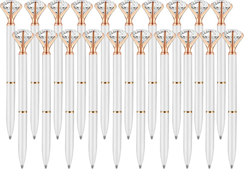 PASISIBICK Pack of 20 White Diamond Pens, Bling Gem Pen Décor Gifts for Women Bridesmaid Coworkers, Black Ink