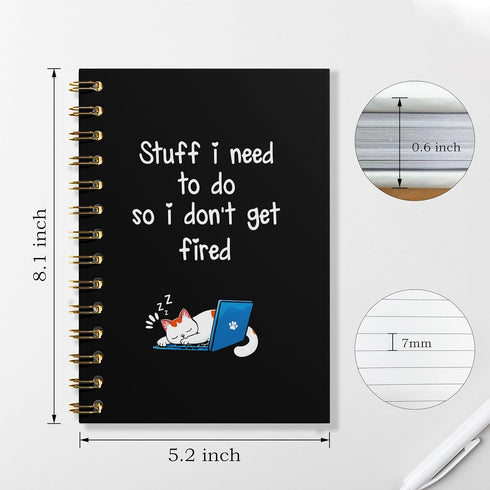 Cat Notebook, Cat Journal, Cat Gift Journal, Black Spiral Notebook, Funny Office Supplies for Work, 5.5x8.3 Inches