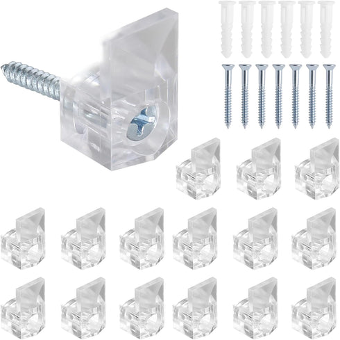 24 Sets of Clear Plastic Mirror Holder Clips Kit with Screws for Fixing Mirror Cabinet Door (9mm)