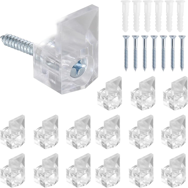 24 Sets of Clear Plastic Mirror Holder Clips Kit with Screws for Fixing Mirror Cabinet Door (9mm)