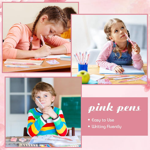 Crtiin 74 Pcs Kawaii Cherry Blossom Stationery Set, Mechanical Pencil, Cherry Erasers, Pencil Refill for School Office