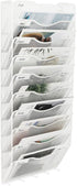 EasyPAG Hanging File Organizer - 10 Pocket Wall Mount File Holder with 5 Key Hook for Office and Classroom, White